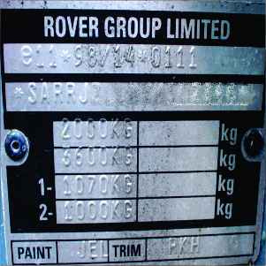 VIN Picture - Model 2 - RANGE ROVER SPORT DIESEL 3600 cc 06-12      TDV8  ALL BODY TYPES